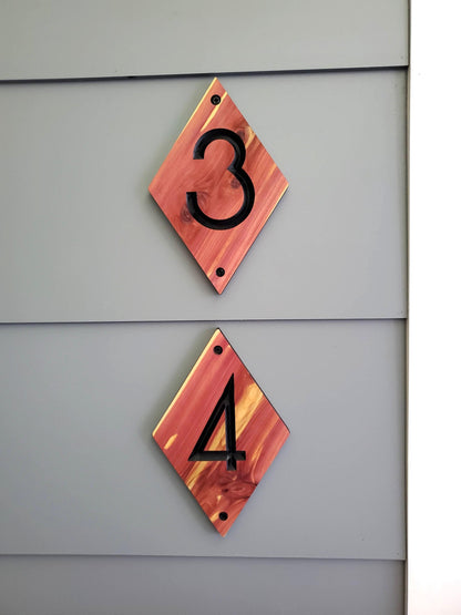 House Street Number Plaque, Custom Modern Home Sign, Diamond Carved Wood, Personalized Home Address Numbers, MCM Condo Business Numbers Sign