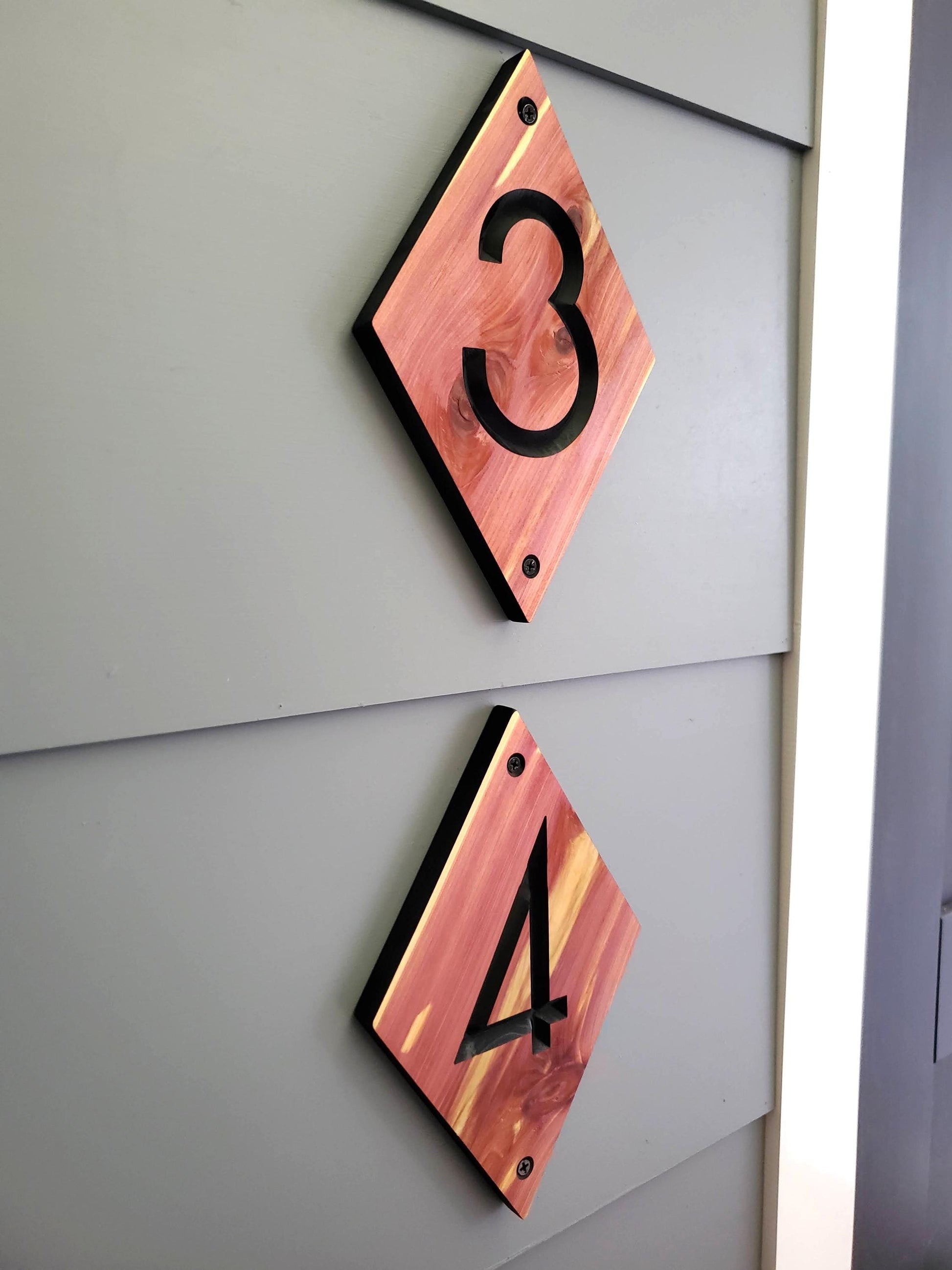 House Street Number Plaque, Custom Modern Home Sign, Diamond Carved Wood, Personalized Home Address Numbers, MCM Condo Business Numbers Sign