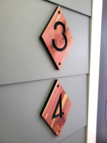 House Street Number Plaque, Custom Modern Home Sign, Diamond Carved Wood, Personalized Home Address Numbers, MCM Condo Business Numbers Sign