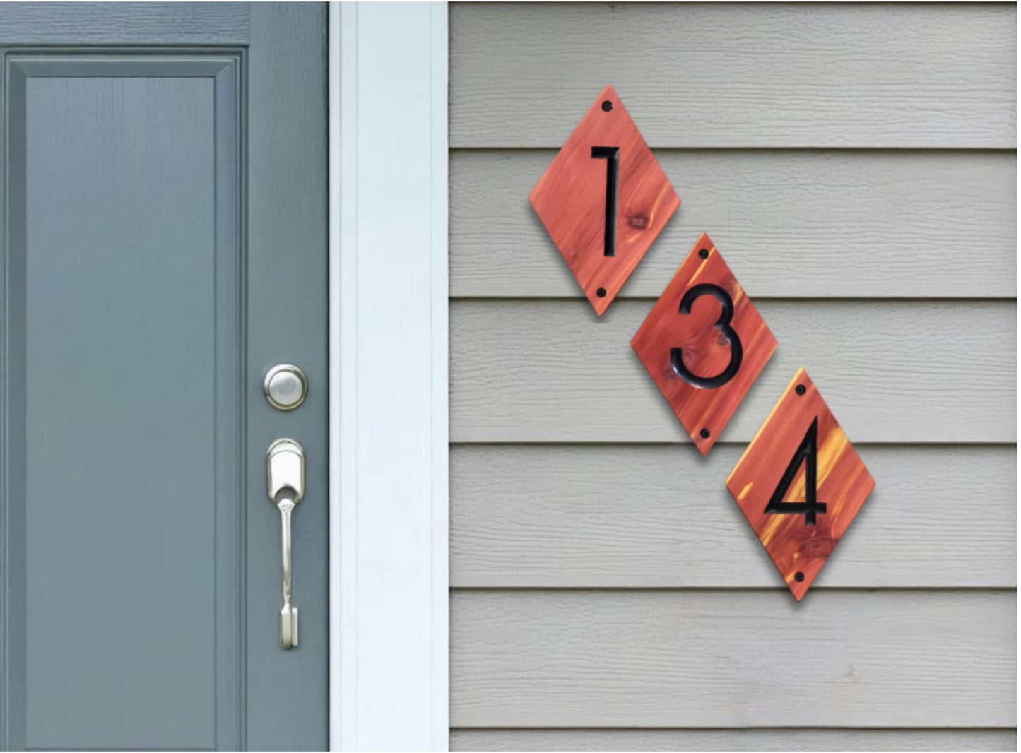 House Street Number Plaque, Custom Modern Home Sign, Diamond Carved Wood, Personalized Home Address Numbers, MCM Condo Business Numbers Sign