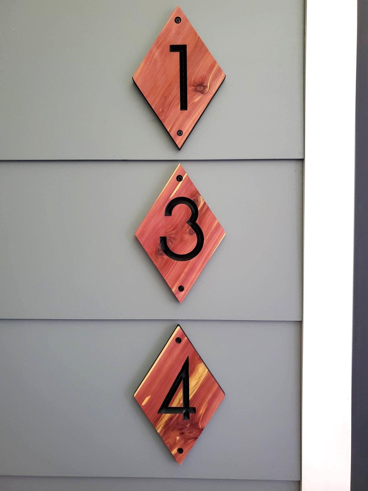 House Street Number Plaque, Custom Modern Home Sign, Diamond Carved Wood, Personalized Home Address Numbers, MCM Condo Business Numbers Sign