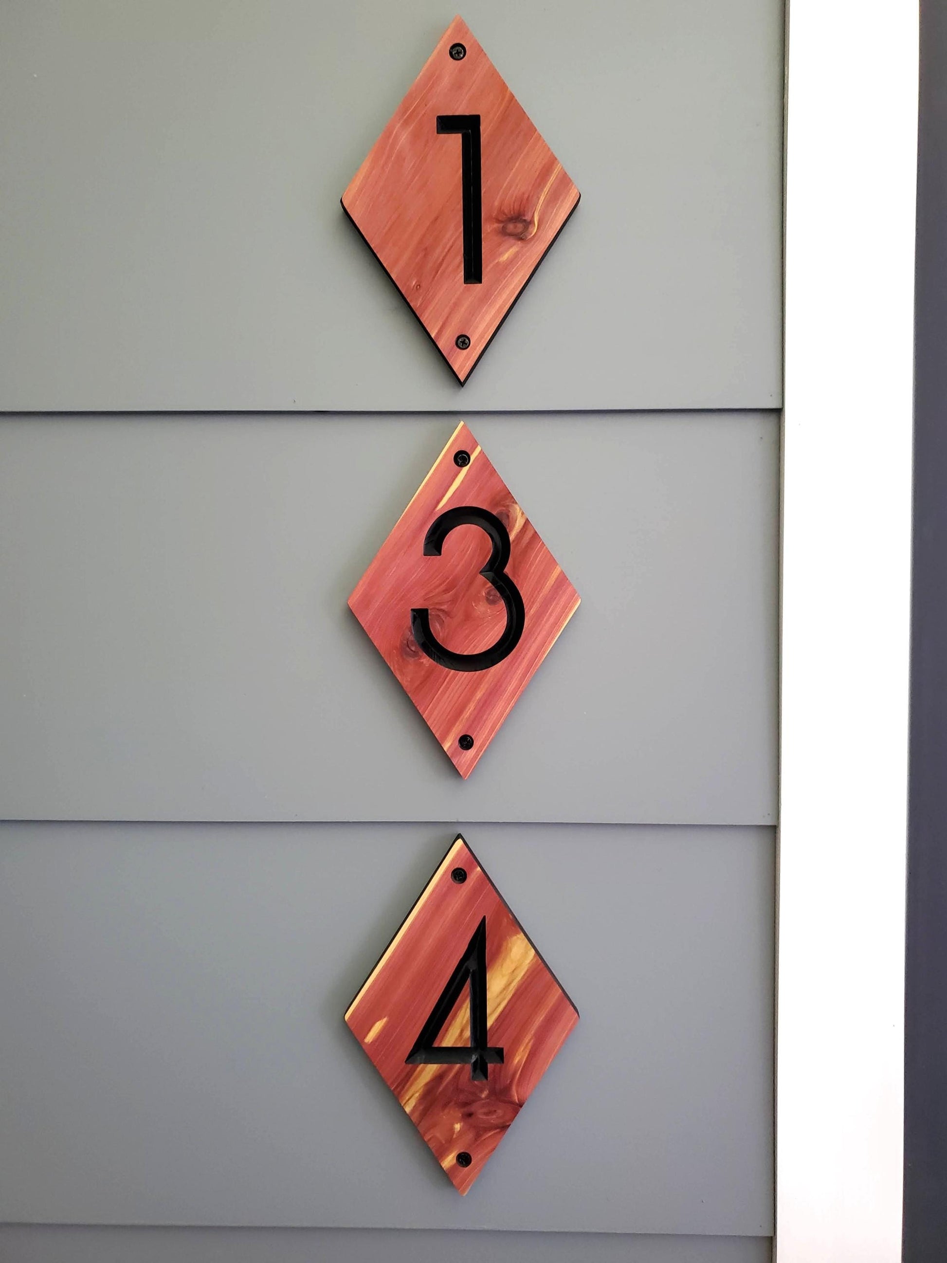 House Street Number Plaque, Custom Modern Home Sign, Diamond Carved Wood, Personalized Home Address Numbers, MCM Condo Business Numbers Sign