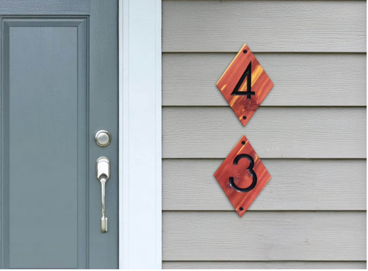 House Street Number Plaque, Custom Modern Home Sign, Diamond Carved Wood, Personalized Home Address Numbers, MCM Condo Business Numbers Sign