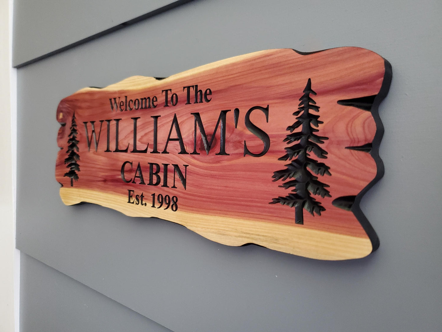 Outdoor Custom Family Name Cabin Sign, Personalized Rustic Exterior Wooden Plaque, Last Name Established Date Carved Wood Outside Sign