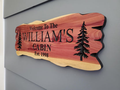 Outdoor Custom Family Name Cabin Sign, Personalized Rustic Exterior Wooden Plaque, Last Name Established Date Carved Wood Outside Sign