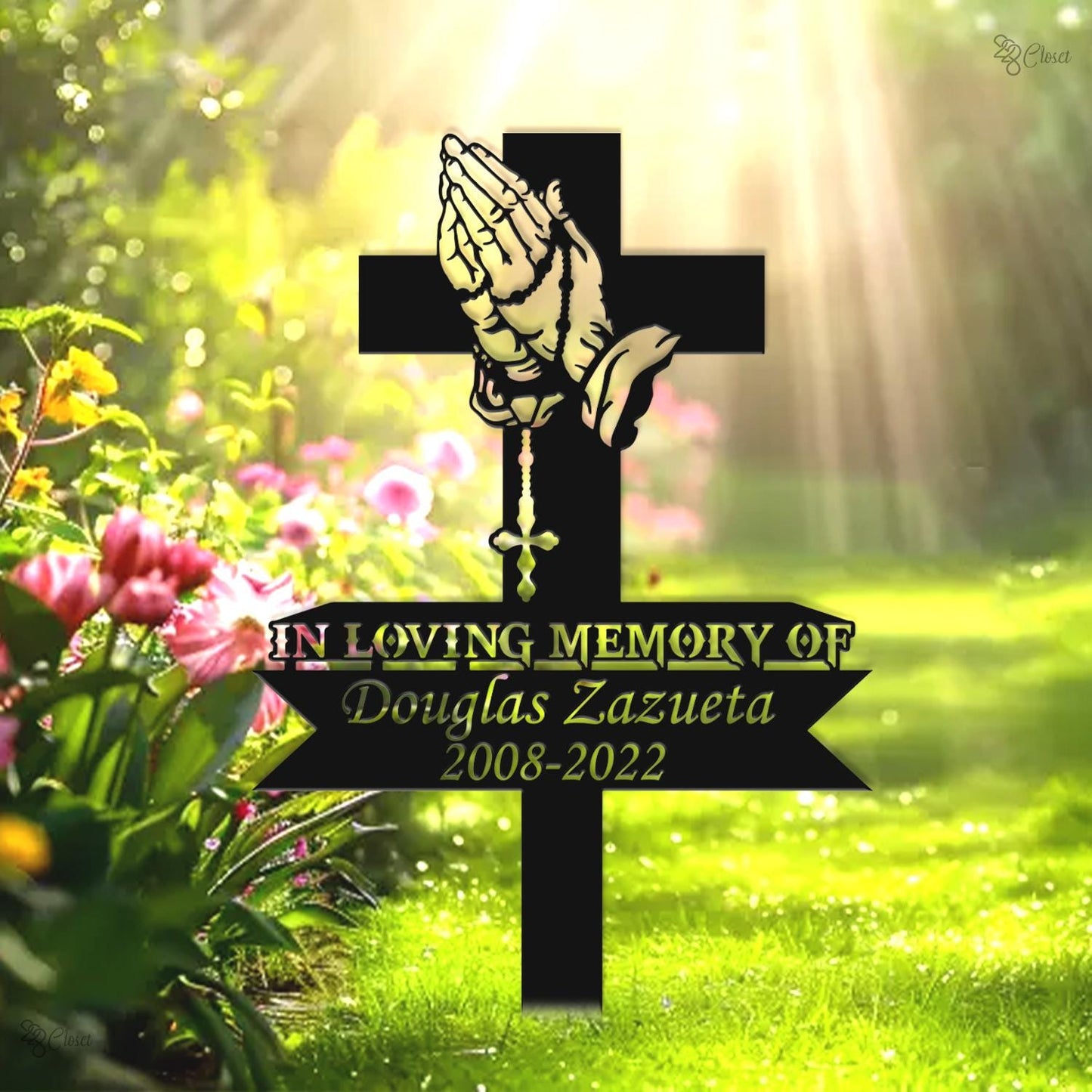 Custom Memorial Cross Sign, Personalized Cemetery Cross, Remembrance Gift, Floral Memorial Cross Sign, Funeral decor sign, Cross with flower