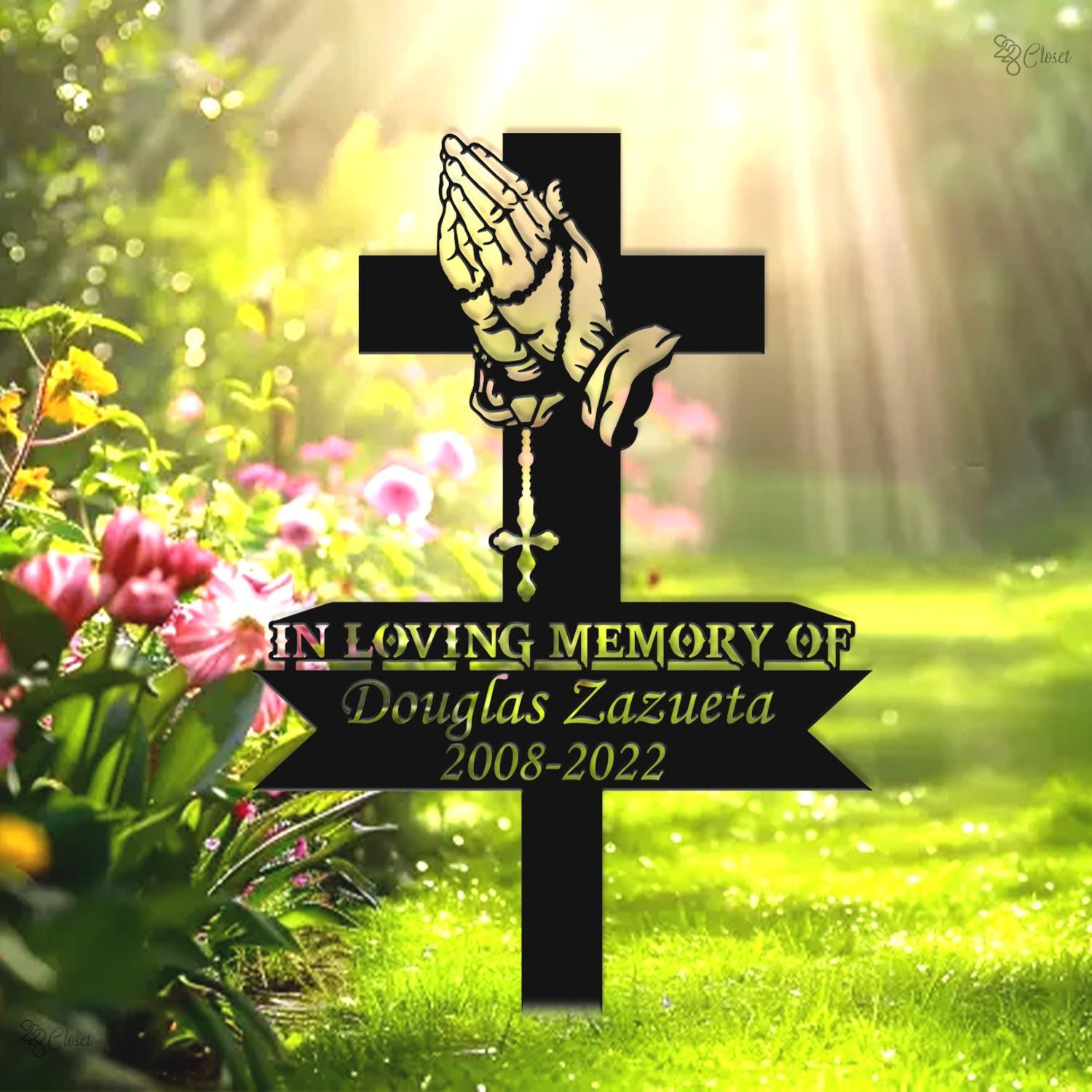 Custom Memorial Cross Sign, Personalized Cemetery Cross, Remembrance Gift, Floral Memorial Cross Sign, Funeral decor sign, Cross with flower
