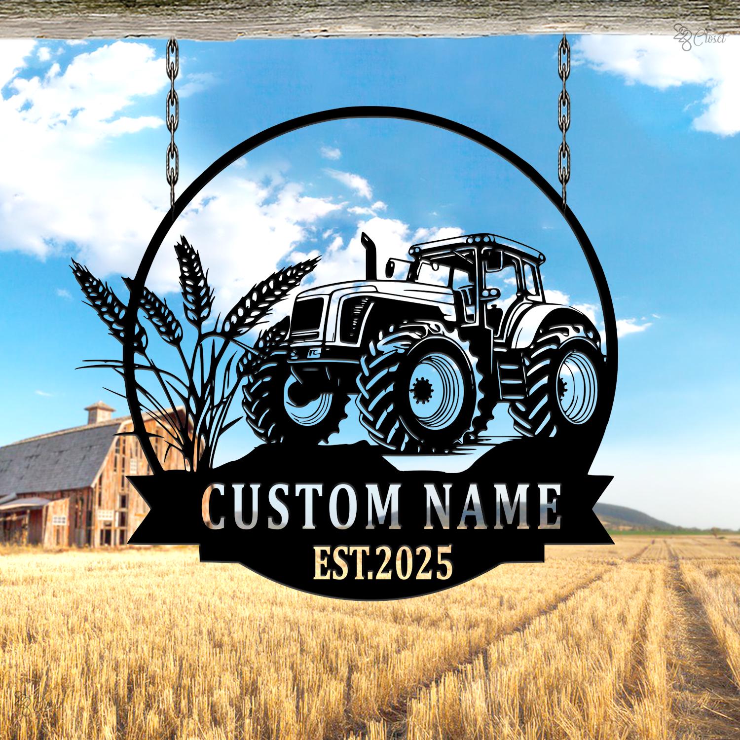 Custom Farm Sign with Tractor, Personalized Metal Barn Sign, Gift for farm, Farmhouse Tractor Wall, Barn decor, Tractor sign,Farm yard decor