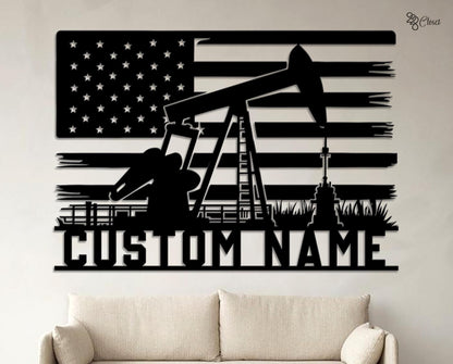 Custom Oilfield Worker Sign, American Flag Oil Rig Decor, Oil Rig Flag Art, Rig Decor Gift, Oil rig name sign,Worker sign,Gift for Roughneck