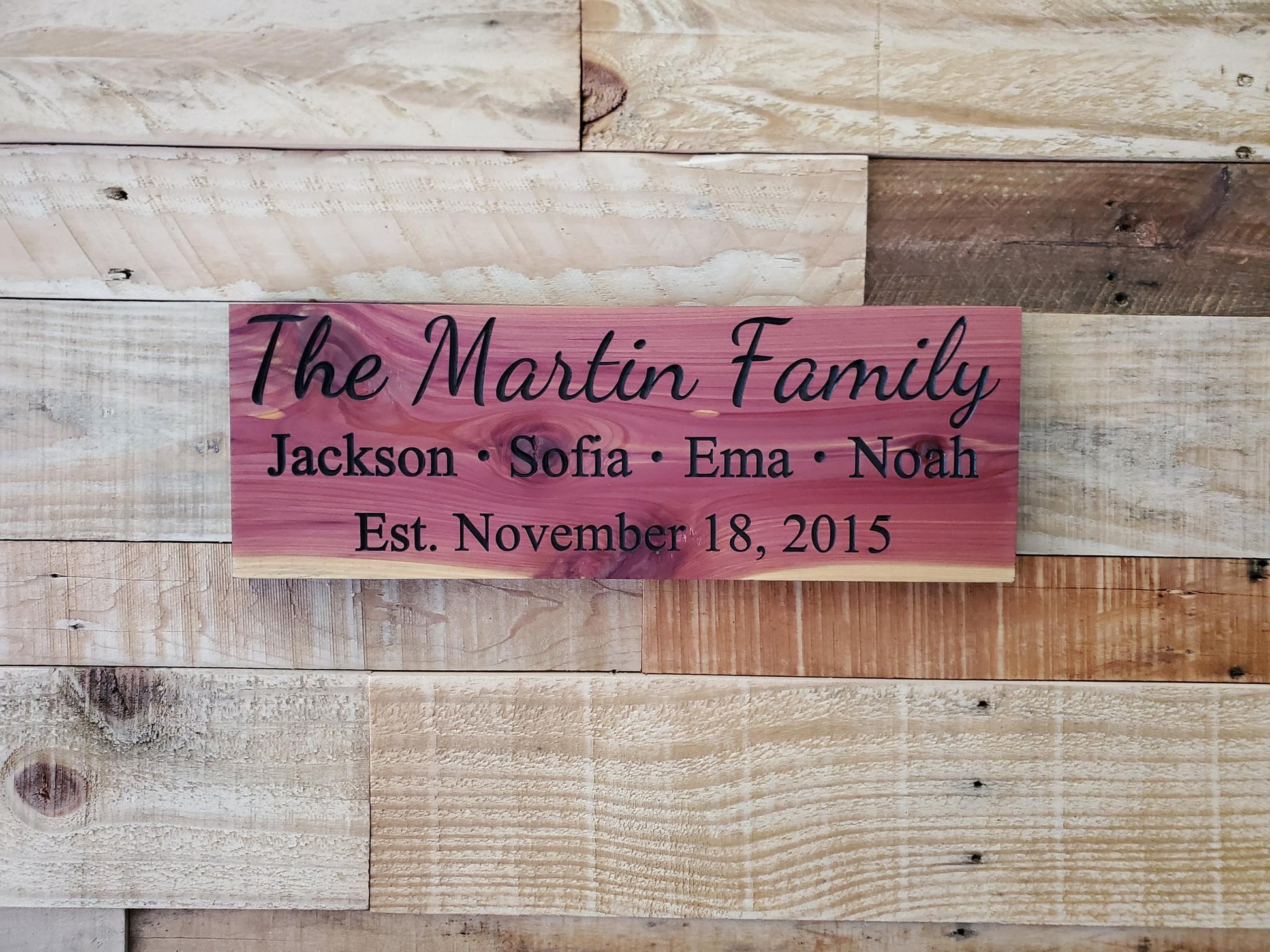 Custom Carved Wood Family Names Sign, Personalized Wooden Plaque, Last Name Established Date Carving, Family Wall Art, Cedar Walnut Mahogany