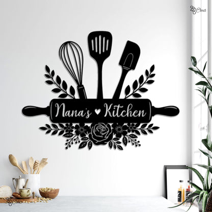 Personalized Kitchen Metal Sign, Cooking Lover Gift, Custom Utensil Wall, Housewarming gift, Kitchen name decor, Gift for mom, Utensil wall