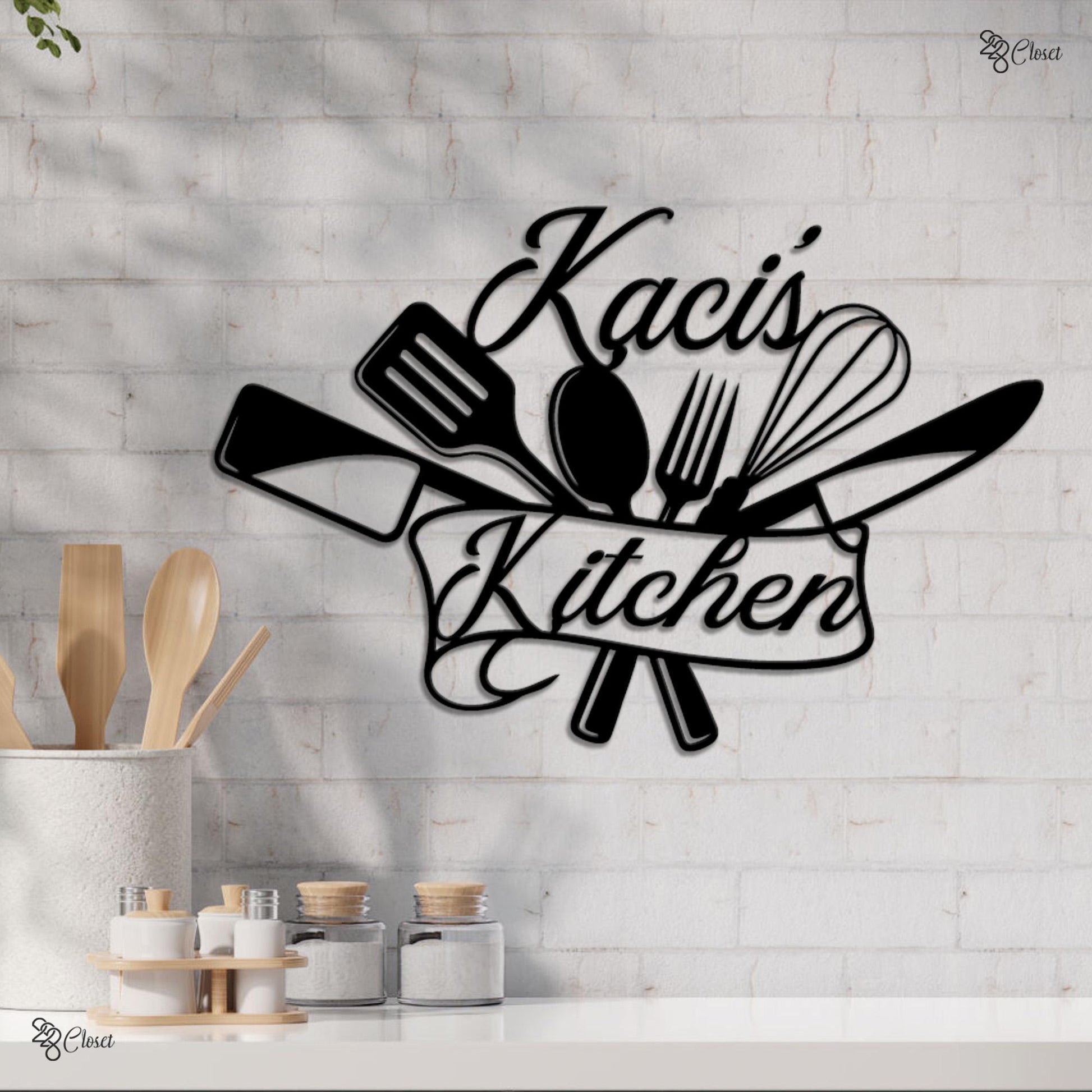 Personalized Kitchen Metal Sign, Cooking Lover Gift, Custom Utensil Wall, Housewarming gift, Kitchen name decor, Gift for mom, Utensil wall