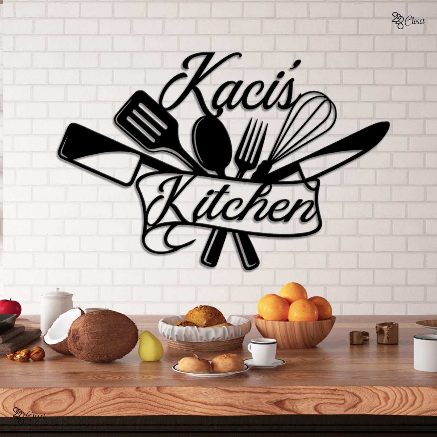 Personalized Kitchen Metal Sign, Cooking Lover Gift, Custom Utensil Wall, Housewarming gift, Kitchen name decor, Gift for mom, Utensil wall