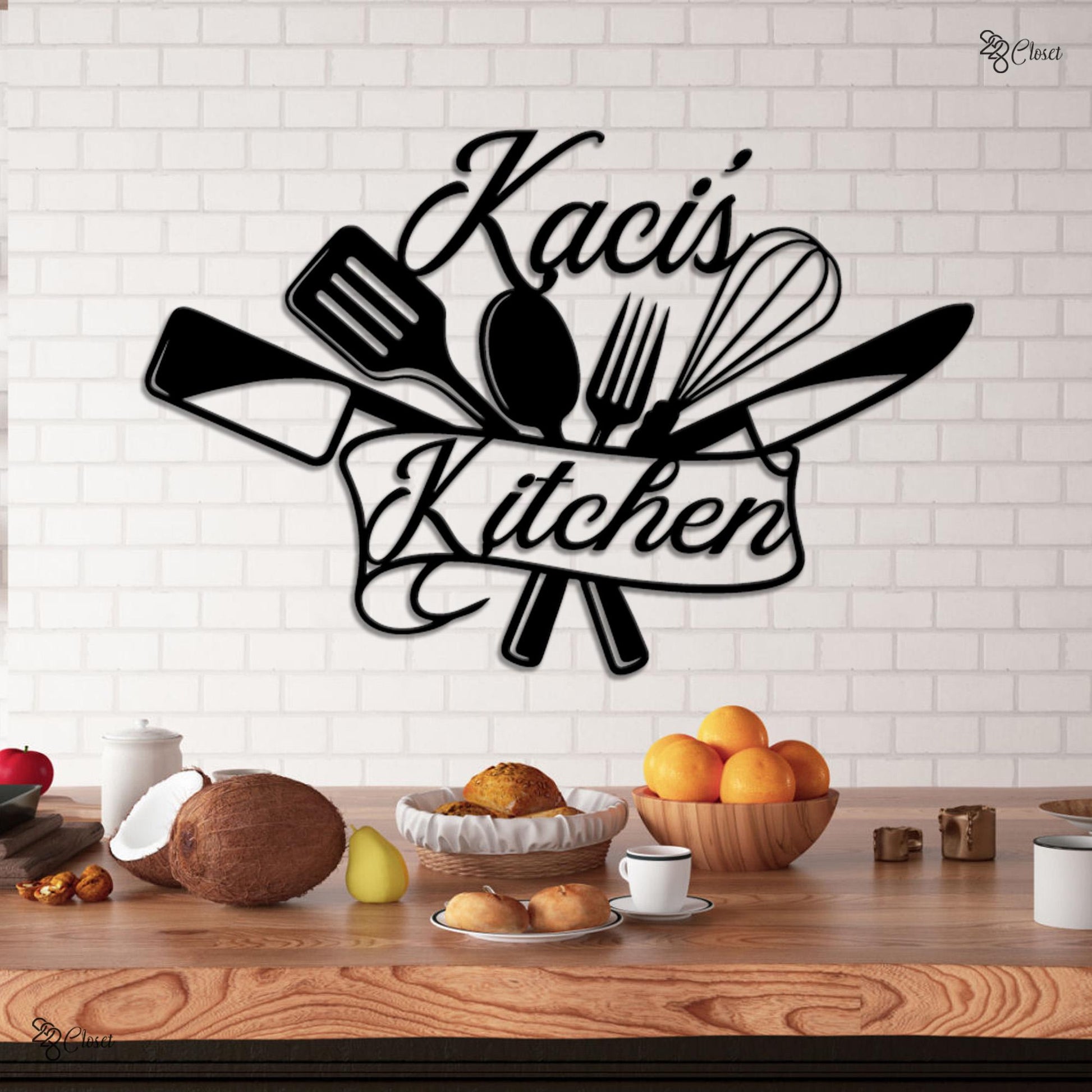 Personalized Kitchen Metal Sign, Cooking Lover Gift, Custom Utensil Wall, Housewarming gift, Kitchen name decor, Gift for mom, Utensil wall
