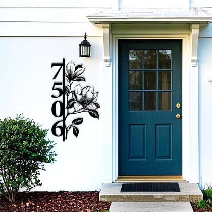Floral Metal House Number Sign, Custom Vertical Address Sign, Vertical House Number, Gift for family, Address sign, House number, Home decor