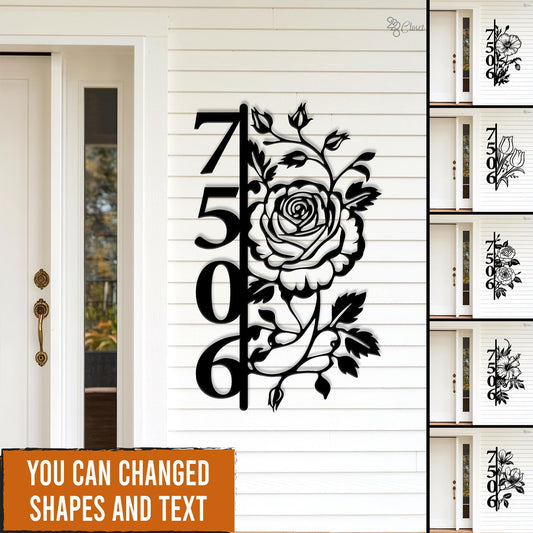 Floral Metal House Number Sign, Custom Vertical Address Sign, Vertical House Number, Gift for family, Address sign, House number, Home decor