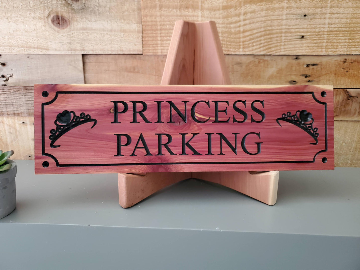 Custom Parking Carved Wooden Sign, Personalized Outside Business Parking Sign, Princess Parking Exterior Wood Sign, Cedar Cypress Mahogany