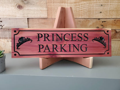 Custom Parking Carved Wooden Sign, Personalized Outside Business Parking Sign, Princess Parking Exterior Wood Sign, Cedar Cypress Mahogany
