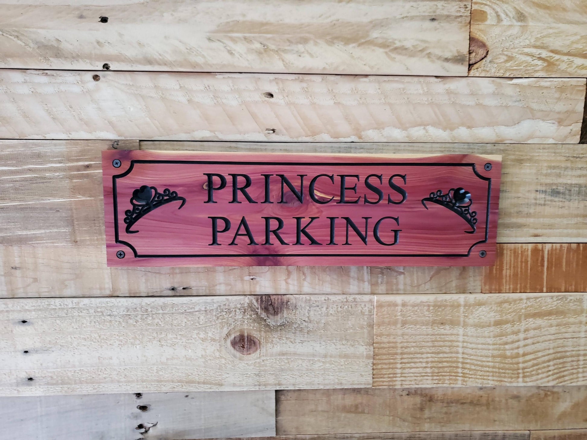 Custom Parking Carved Wooden Sign, Personalized Outside Business Parking Sign, Princess Parking Exterior Wood Sign, Cedar Cypress Mahogany