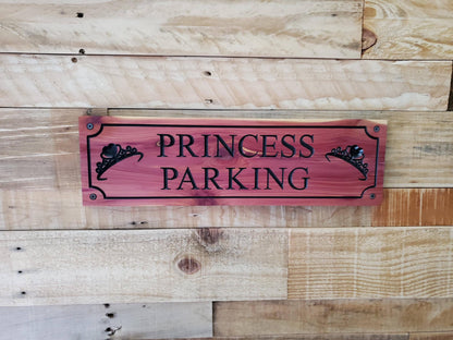 Custom Parking Carved Wooden Sign, Personalized Outside Business Parking Sign, Princess Parking Exterior Wood Sign, Cedar Cypress Mahogany