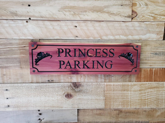 Custom Parking Carved Wooden Sign, Personalized Outside Business Parking Sign, Princess Parking Exterior Wood Sign, Cedar Cypress Mahogany