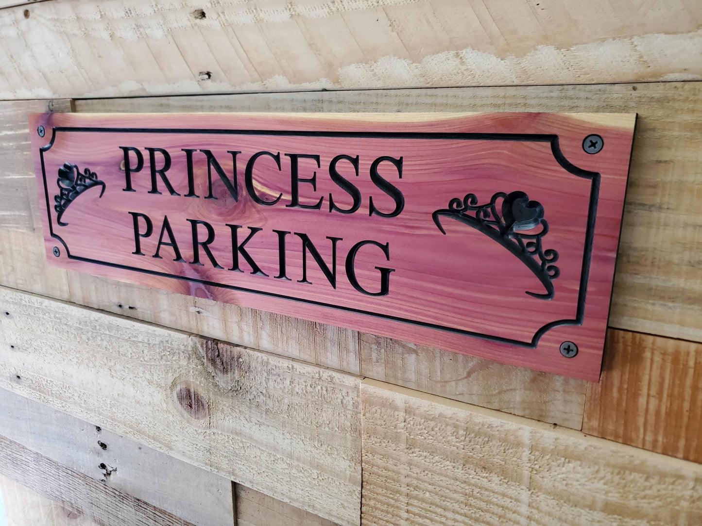 Custom Parking Carved Wooden Sign, Personalized Outside Business Parking Sign, Princess Parking Exterior Wood Sign, Cedar Cypress Mahogany