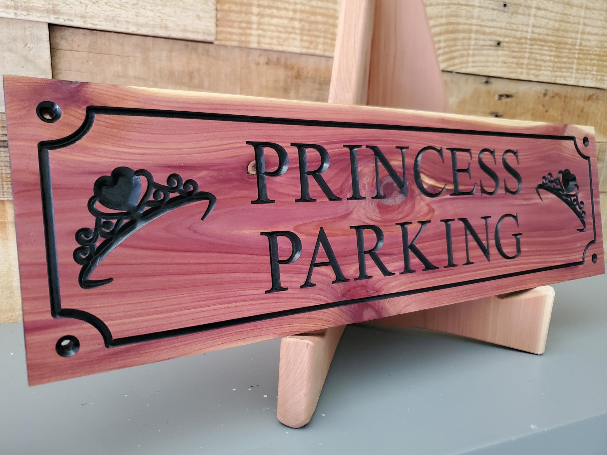 Custom Parking Carved Wooden Sign, Personalized Outside Business Parking Sign, Princess Parking Exterior Wood Sign, Cedar Cypress Mahogany