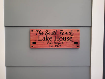 Custom Lake House Sign, Outdoor Personalized Family Name Wooden Plaque, Exterior Interior Lakehouse Décor, Nautical Cabin Retreat Sign