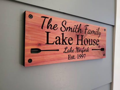 Custom Lake House Sign, Outdoor Personalized Family Name Wooden Plaque, Exterior Interior Lakehouse Décor, Nautical Cabin Retreat Sign