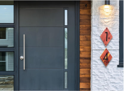 House Street Number Plaque, Custom Modern Home Sign, Diamond Carved Wood, Personalized Home Address Numbers, MCM Condo Business Numbers Sign