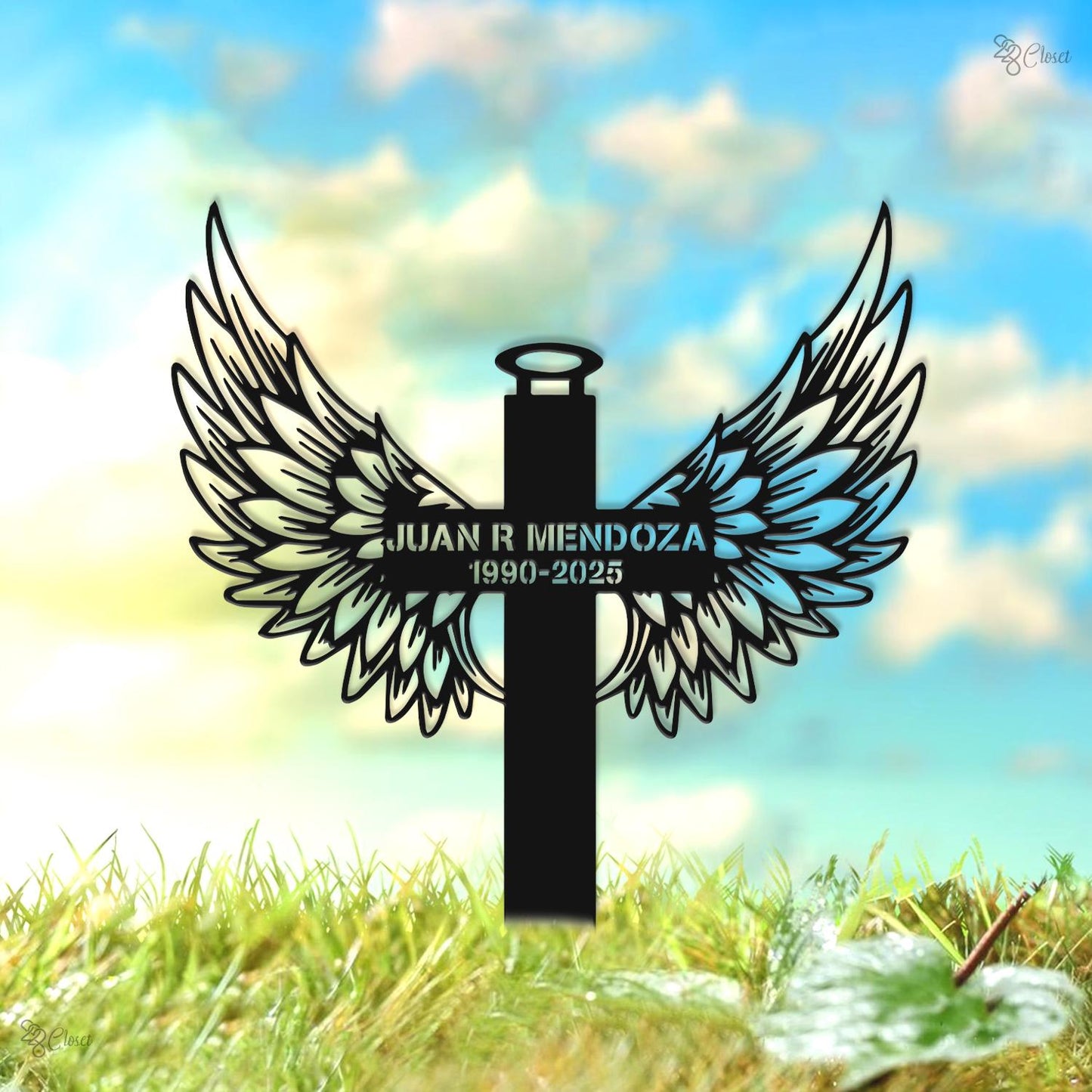 Custom Memorial Cross Sign, Personalized Cemetery Cross, Remembrance Gift, Floral Memorial Cross Sign, Funeral decor sign, Cross with flower