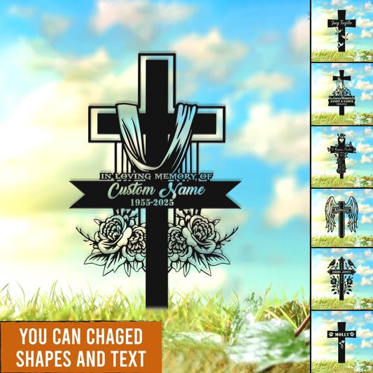 Custom Memorial Cross Sign, Personalized Cemetery Cross, Remembrance Gift, Floral Memorial Cross Sign, Funeral decor sign, Cross with flower