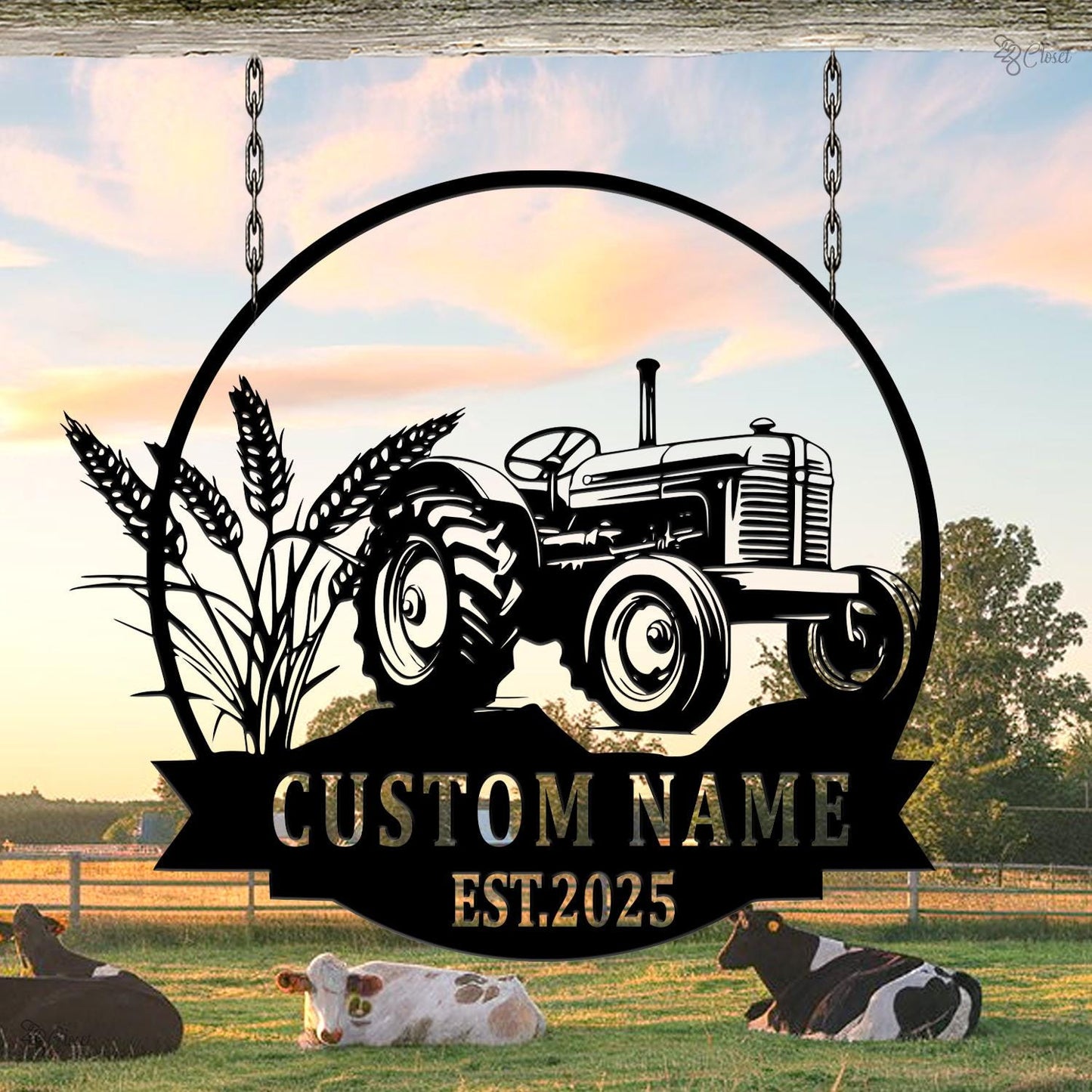 Custom Farm Sign with Tractor, Personalized Metal Barn Sign, Gift for farm, Farmhouse Tractor Wall, Barn decor, Tractor sign,Farm yard decor