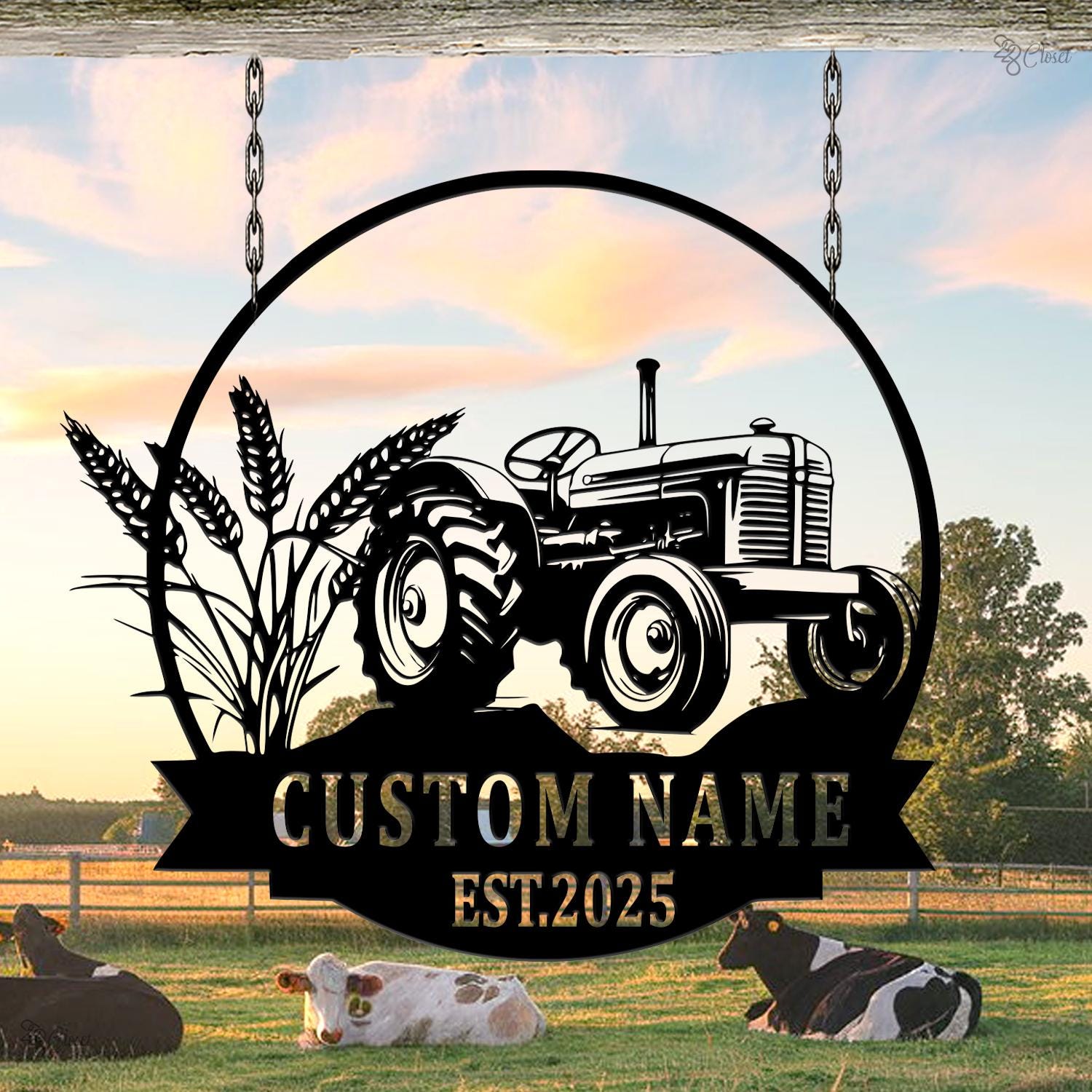 Custom Farm Sign with Tractor, Personalized Metal Barn Sign, Gift for farm, Farmhouse Tractor Wall, Barn decor, Tractor sign,Farm yard decor