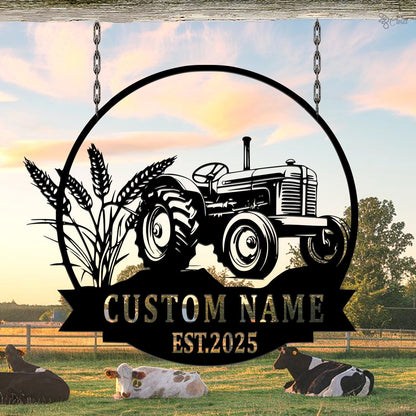 Custom Farm Sign with Tractor, Personalized Metal Barn Sign, Gift for farm, Farmhouse Tractor Wall, Barn decor, Tractor sign,Farm yard decor