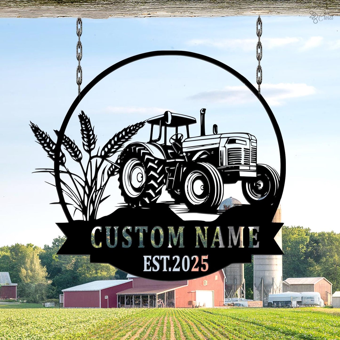 Custom Farm Sign with Tractor, Personalized Metal Barn Sign, Gift for farm, Farmhouse Tractor Wall, Barn decor, Tractor sign,Farm yard decor