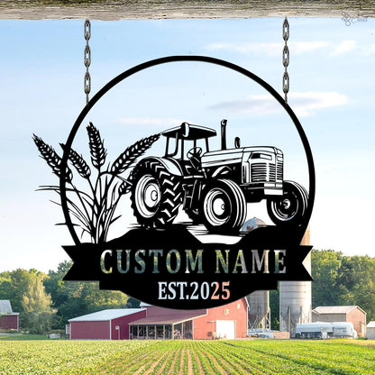 Custom Farm Sign with Tractor, Personalized Metal Barn Sign, Gift for farm, Farmhouse Tractor Wall, Barn decor, Tractor sign,Farm yard decor