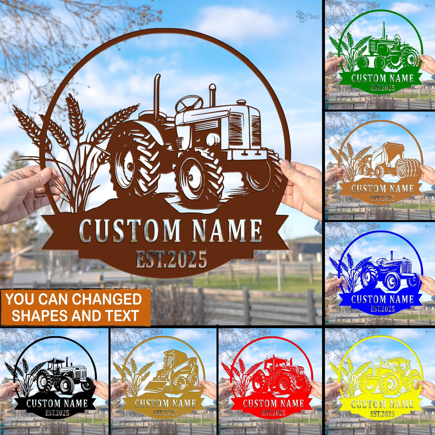 Custom Farm Sign with Tractor, Personalized Metal Barn Sign, Gift for farm, Farmhouse Tractor Wall, Barn decor, Tractor sign,Farm yard decor