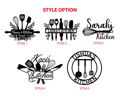 Personalized Kitchen Metal Sign, Cooking Lover Gift, Custom Utensil Wall, Housewarming gift, Kitchen name decor, Gift for mom, Utensil wall