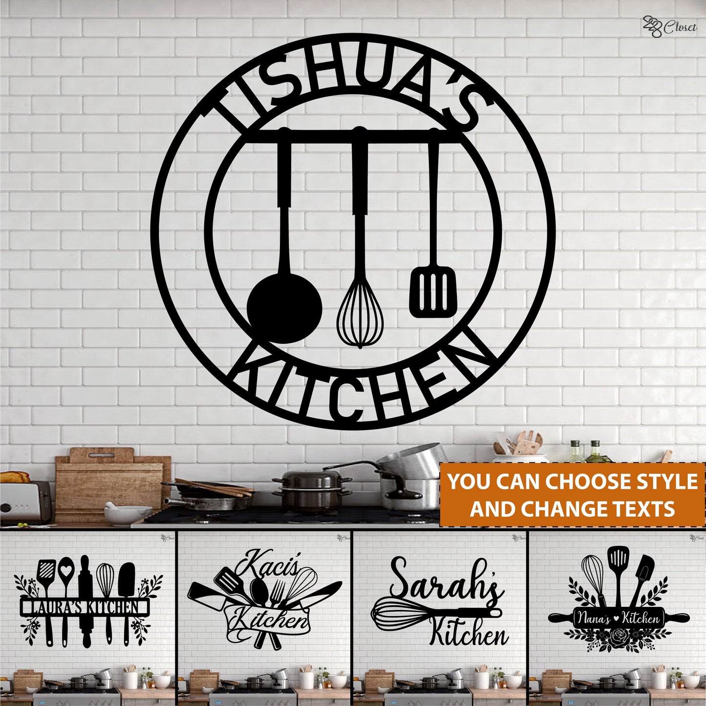Personalized Kitchen Metal Sign, Cooking Lover Gift, Custom Utensil Wall, Housewarming gift, Kitchen name decor, Gift for mom, Utensil wall