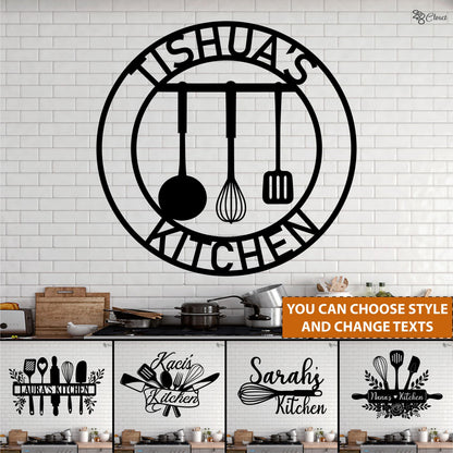 Personalized Kitchen Metal Sign, Cooking Lover Gift, Custom Utensil Wall, Housewarming gift, Kitchen name decor, Gift for mom, Utensil wall