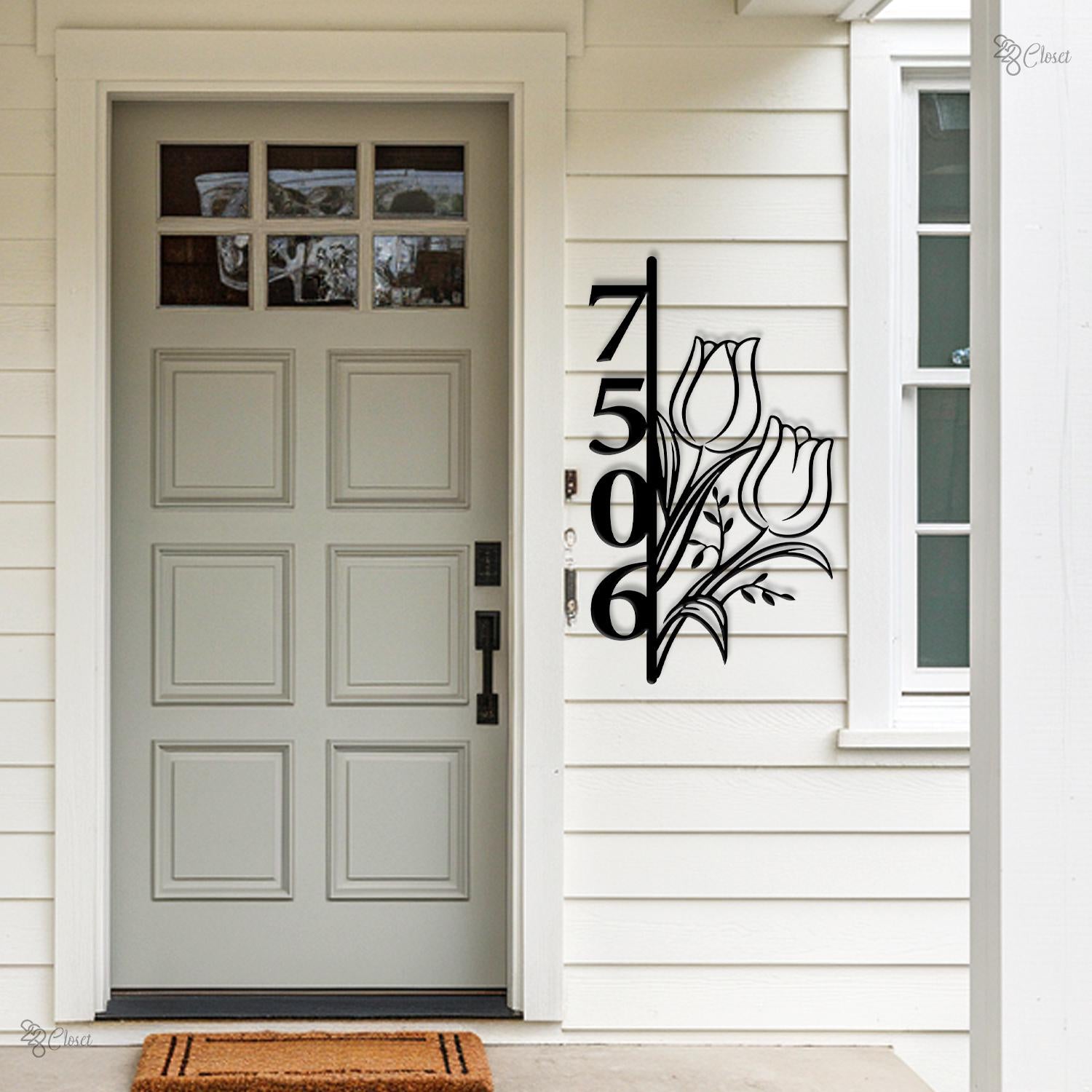 Floral Metal House Number Sign, Custom Vertical Address Sign, Vertical House Number, Gift for family, Address sign, House number, Home decor