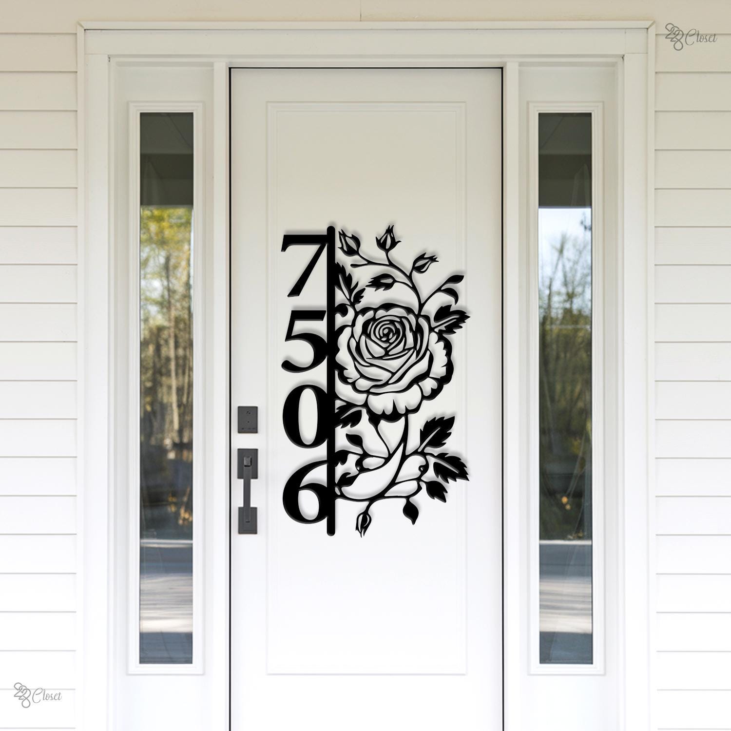 Floral Metal House Number Sign, Custom Vertical Address Sign, Vertical House Number, Gift for family, Address sign, House number, Home decor