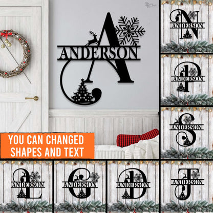 Custom Christmas Monogram Sign, Personalized Family Name Metal, Holiday Decor, Holiday Monogram Metal Sign,Gift for dad,Metal christmas sign