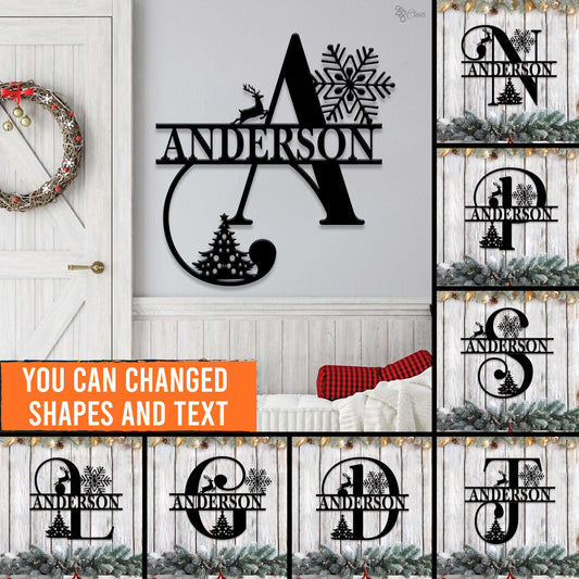 Custom Christmas Monogram Sign, Personalized Family Name Metal, Holiday Decor, Holiday Monogram Metal Sign,Gift for dad,Metal christmas sign