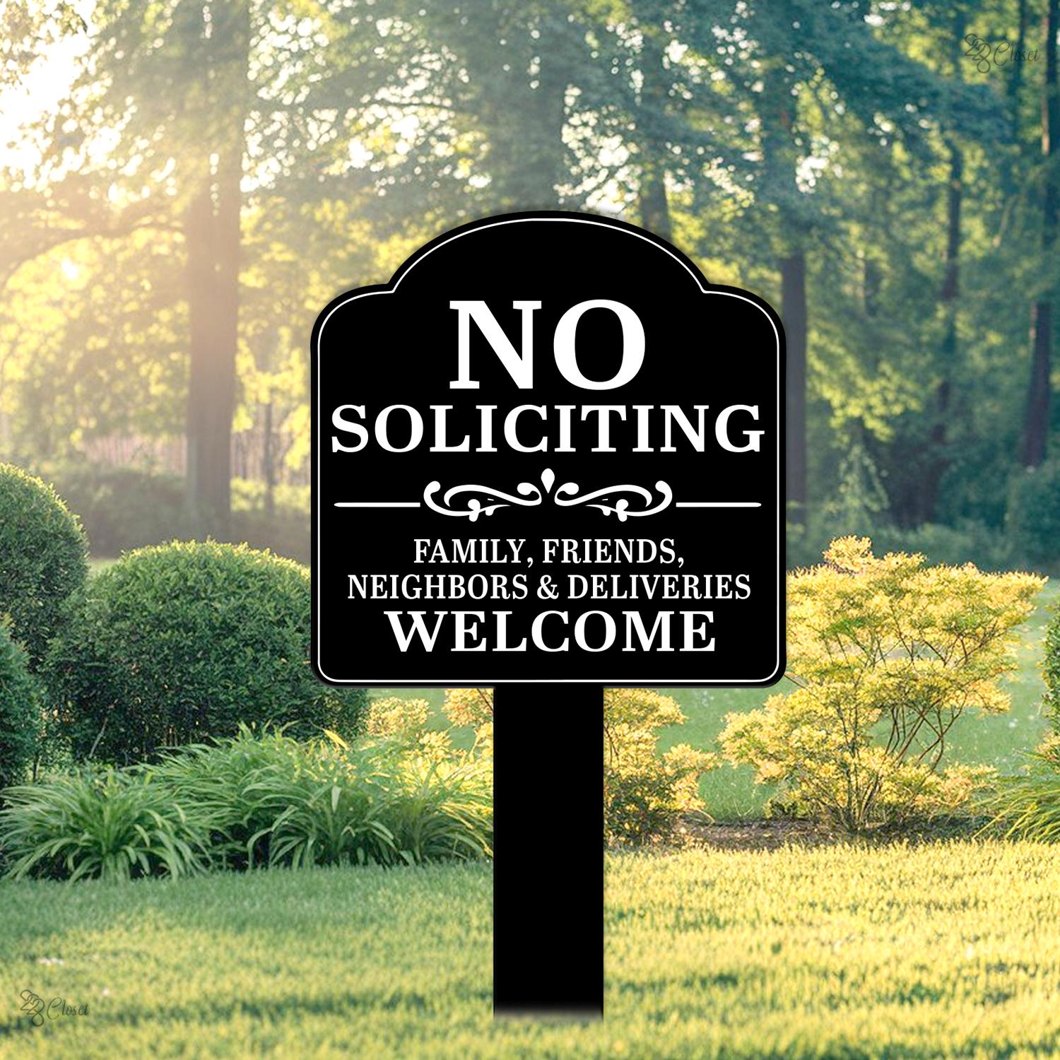 No Soliciting Sign for Yard, Outdoor Front Door Warning Sign, Gift for family, Outdoor Lawn Decor, House Entrance Sign, No soliciting yard