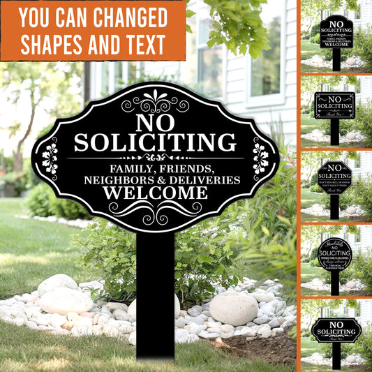 No Soliciting Sign for Yard, Outdoor Front Door Warning Sign, Gift for family, Outdoor Lawn Decor, House Entrance Sign, No soliciting yard