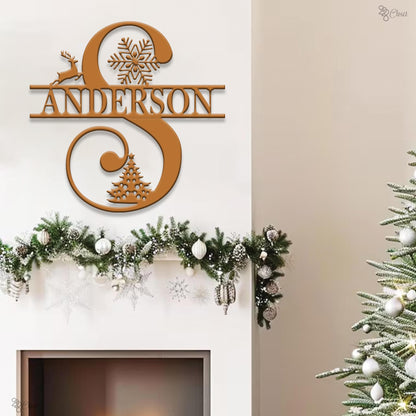 Custom Christmas Monogram Sign, Personalized Family Name Metal, Holiday Decor, Holiday Monogram Metal Sign,Gift for dad,Metal christmas sign