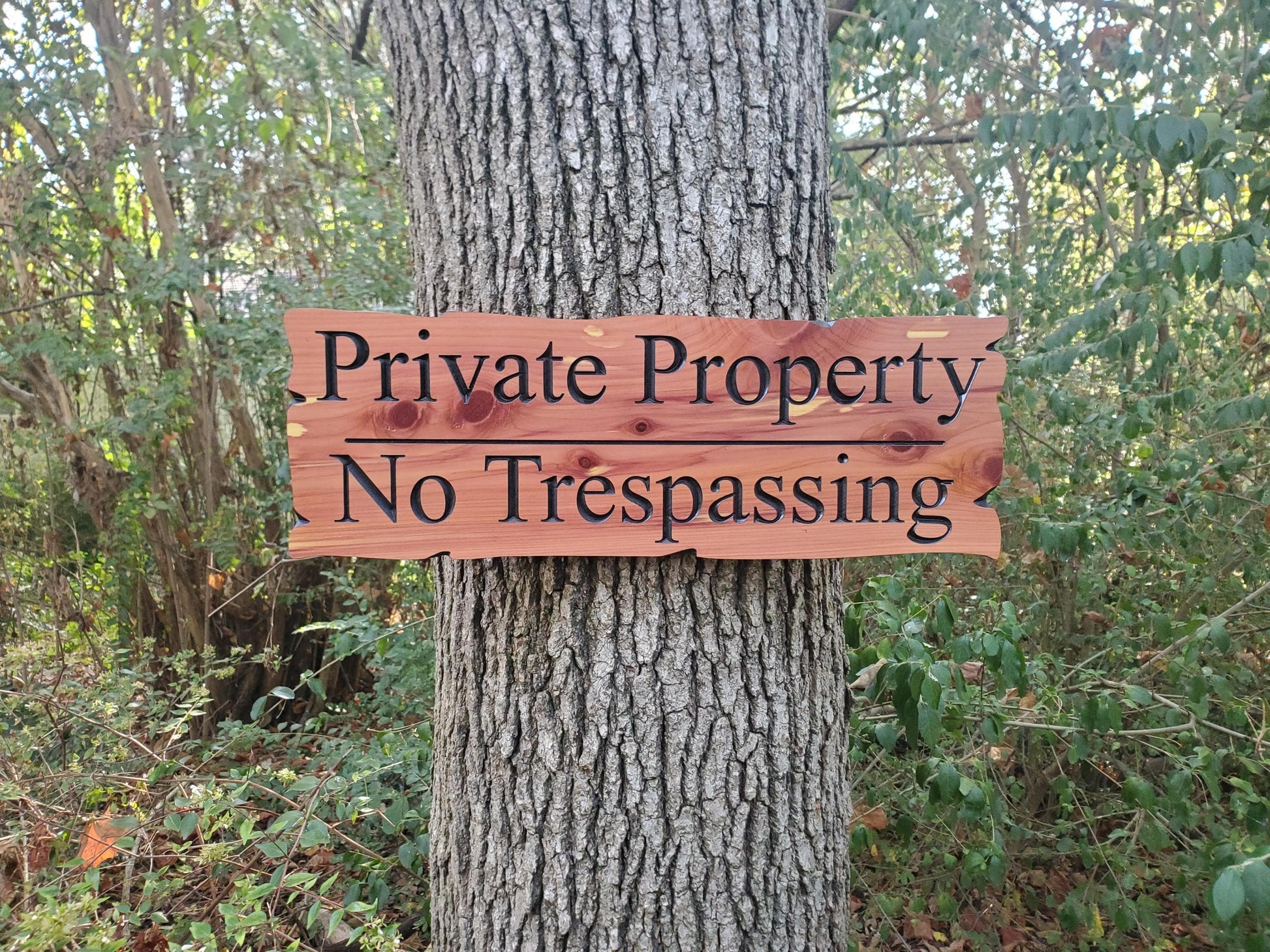 Private Property No Trespassing Carved Rustic Sign, Outdoor Posted Land Sign, Cypress Cedar Wood Plaque, CNC Carved Wooden, Exterior Outside