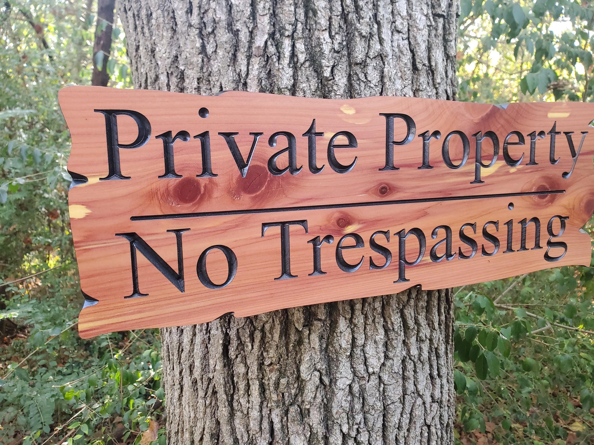 Private Property No Trespassing Carved Rustic Sign, Outdoor Posted Land Sign, Cypress Cedar Wood Plaque, CNC Carved Wooden, Exterior Outside